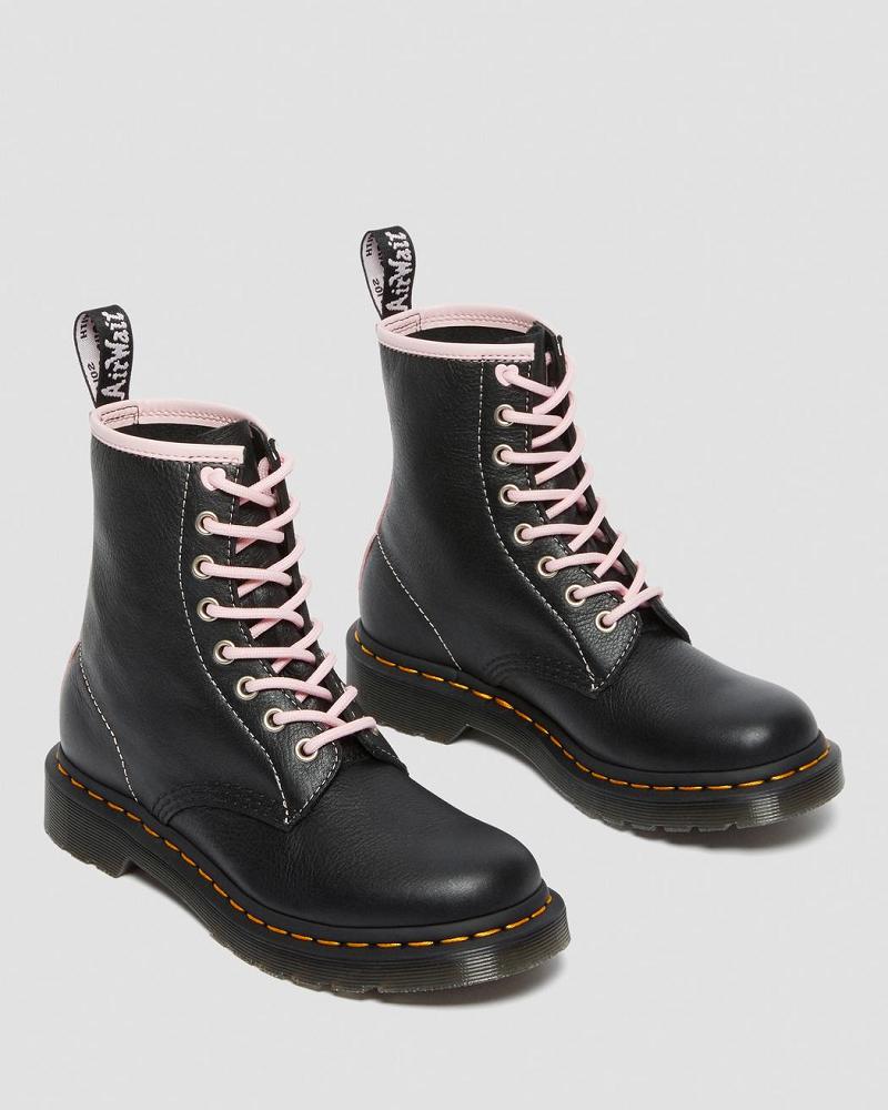 Dr Martens 1460 Contrast Leren Veterlaarzen Dames Zwart Roze | NL 619KOR